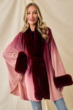 Wine Faux Fur Trim Ombre Cape