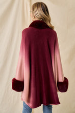 Wine Faux Fur Trim Ombre Cape