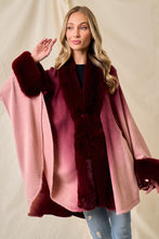 Wine Faux Fur Trim Ombre Cape
