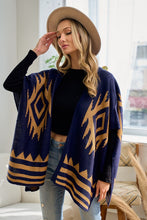 Navy/Mustard Sweater Shawl Wrap with Aztec Pattern