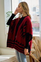Red/Black Sweater Shawl Wrap with Aztec Pattern
