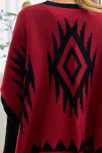 Red/Black Sweater Shawl Wrap with Aztec Pattern