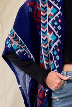 Blue/Multi Sweater Shawl Wrap With Aztec Pattern