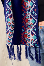 Blue/Multi Sweater Shawl Wrap With Aztec Pattern