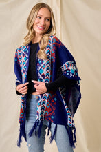 Blue/Multi Sweater Shawl Wrap With Aztec Pattern