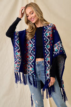 Blue/Multi Sweater Shawl Wrap With Aztec Pattern