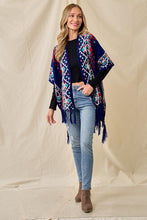Blue/Multi Sweater Shawl Wrap With Aztec Pattern
