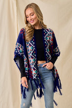 Blue/Multi Sweater Shawl Wrap With Aztec Pattern