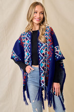 Blue/Multi Sweater Shawl Wrap With Aztec Pattern