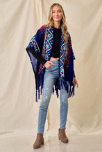 Blue/Multi Sweater Shawl Wrap With Aztec Pattern