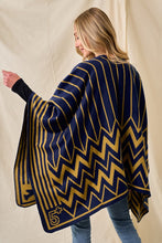 Navy/Mustard Sweater Shawl Wrap with Chevron Pattern