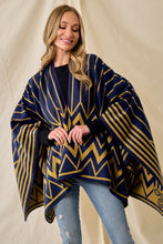 Navy/Mustard Sweater Shawl Wrap with Chevron Pattern