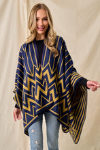 Navy/Mustard Sweater Shawl Wrap with Chevron Pattern