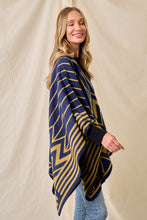 Navy/Mustard Sweater Shawl Wrap with Chevron Pattern