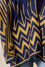 Navy/Mustard Sweater Shawl Wrap with Chevron Pattern