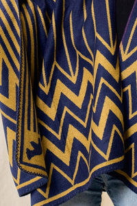 Navy/Mustard Sweater Shawl Wrap with Chevron Pattern