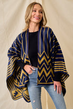 Navy/Mustard Sweater Shawl Wrap with Chevron Pattern
