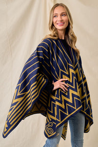 Navy/Mustard Sweater Shawl Wrap with Chevron Pattern