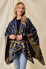 Navy/Mustard Sweater Shawl Wrap with Chevron Pattern