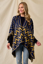 Navy/Mustard Sweater Shawl Wrap with Chevron Pattern