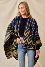 Navy/Mustard Sweater Shawl Wrap with Chevron Pattern