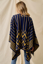 Navy/Mustard Sweater Shawl Wrap with Chevron Pattern