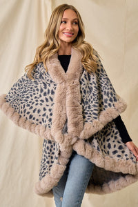 Taupe Faux Fur Shawl Women Fine Knit Open Front