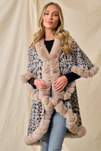 Taupe Faux Fur Shawl Women Fine Knit Open Front
