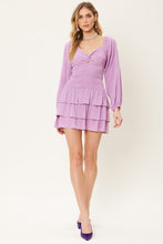 Smoky Grape Front Knot Detailed Ruffled Mini Dress