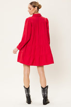 Red Button Down Tiered Shirt Mini Dress