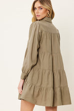 Lt.Olive Button Down Tiered Shirt Mini Dress