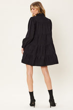 Black Button Down Tiered Shirt Mini Dress