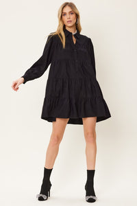 Black Button Down Tiered Shirt Mini Dress