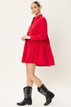 Red Button Down Tiered Shirt Mini Dress