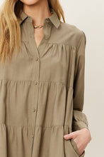 Lt.Olive Button Down Tiered Shirt Mini Dress
