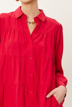 Red Button Down Tiered Shirt Mini Dress