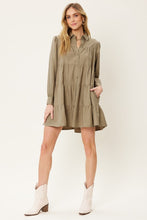 Lt.Olive Button Down Tiered Shirt Mini Dress