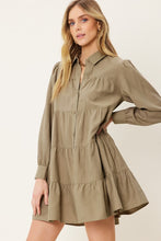 Lt.Olive Button Down Tiered Shirt Mini Dress