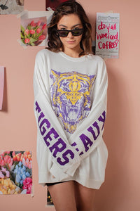 White Glitter Geaux Tigers Graphic Oversized Sweatshirt