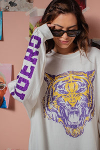 White Glitter Geaux Tigers Graphic Oversized Sweatshirt
