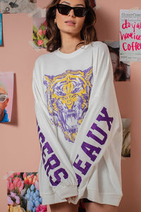 White Glitter Geaux Tigers Graphic Oversized Sweatshirt