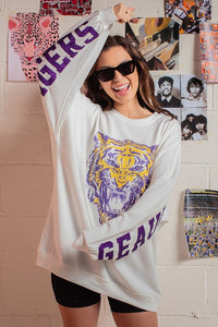 White Glitter Geaux Tigers Graphic Oversized Sweatshirt