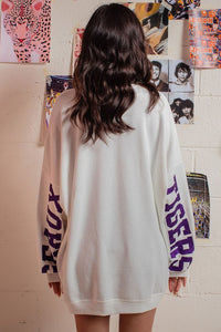 White Glitter Geaux Tigers Graphic Oversized Sweatshirt