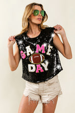 Black/Fuchsia Game Day And Football Patches Sequin Top