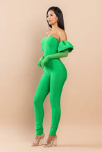 Green Bandage Puff Glove Jumpsuit