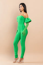 Green Bandage Puff Glove Jumpsuit