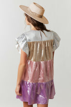 Pink/Lavender Multi Shiny Color Block Babydoll Mini Dress