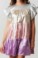 Pink/Lavender Multi Shiny Color Block Babydoll Mini Dress