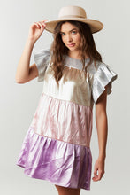 Pink/Lavender Multi Shiny Color Block Babydoll Mini Dress