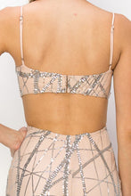 Silver/Nude Sequin Sweetheart Cut Out Maxi Dress